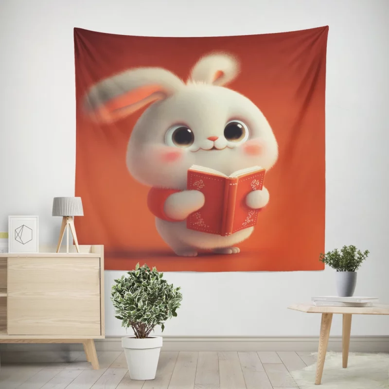 Adorable Animated Bunny Wall Tapestry