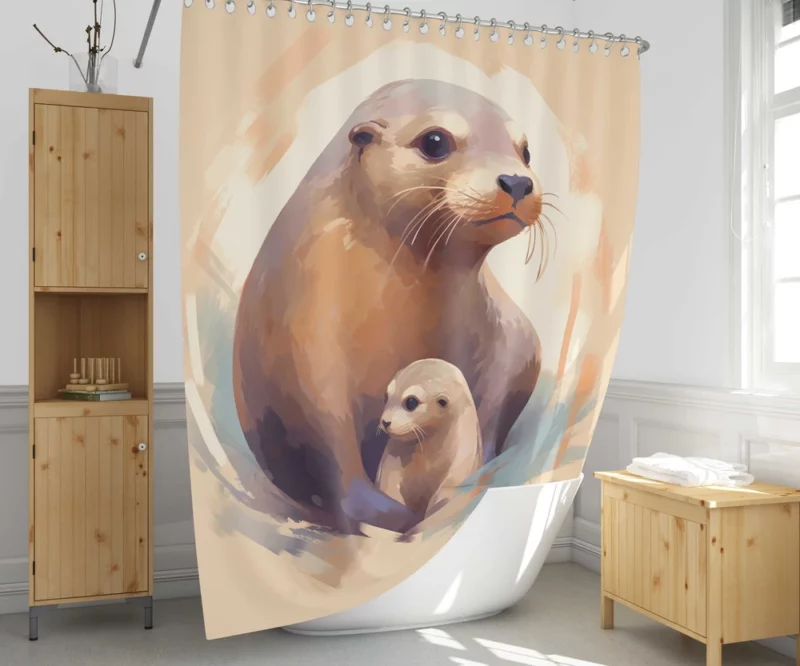 Adorable Baby Otter Shower Curtain 1