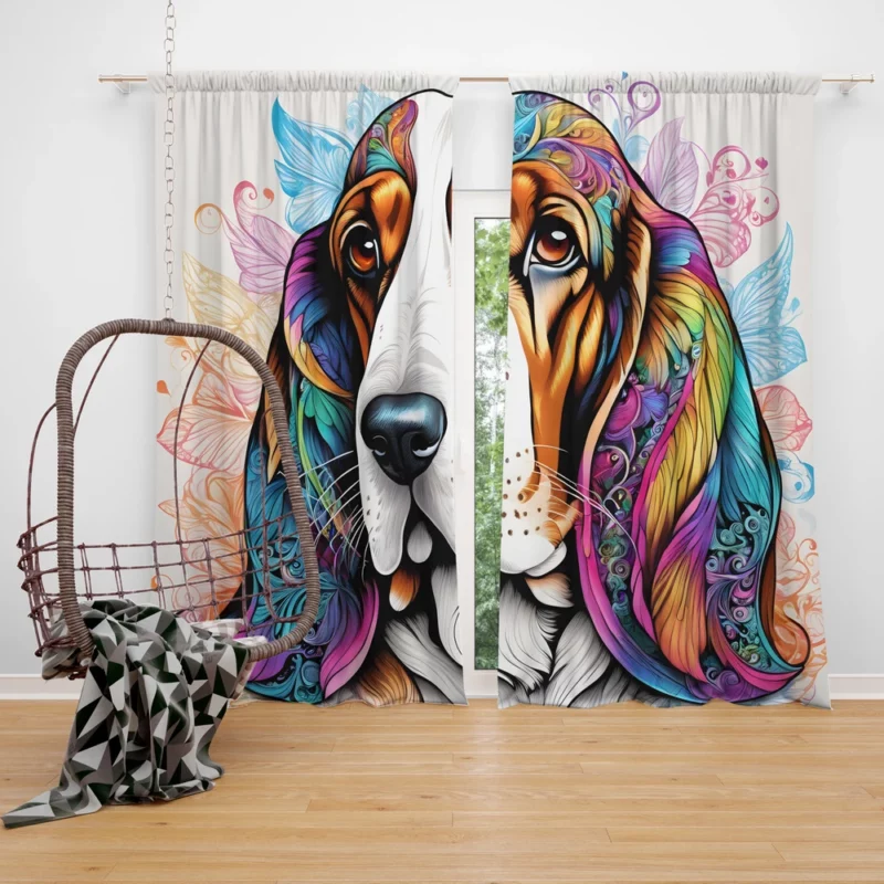 Adorable Basset Hound Pup Dog Charm Curtain