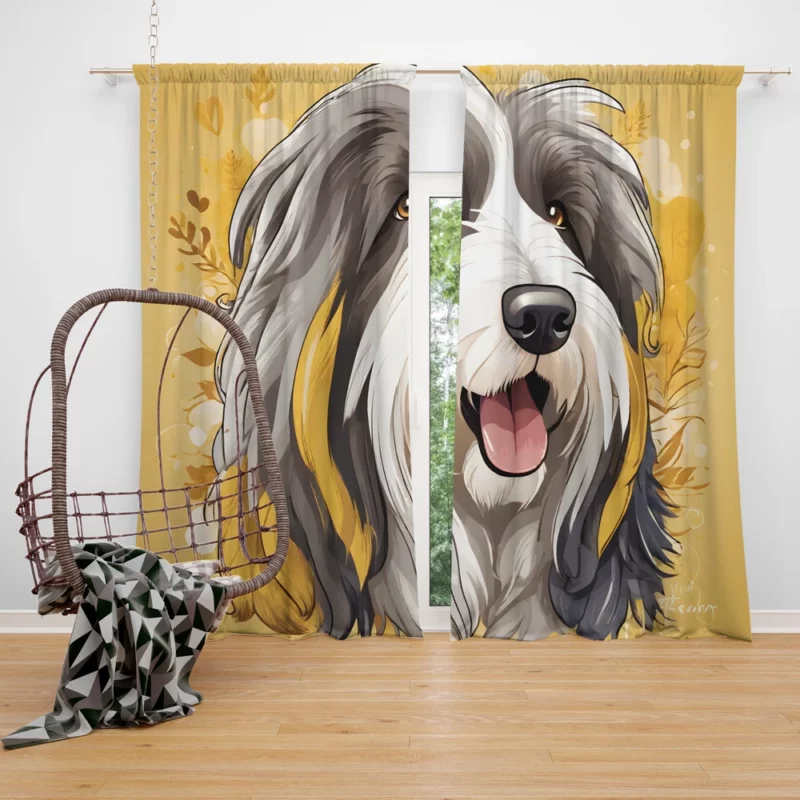 Adorable Bearded Collie Pup Dog Charm Curtain