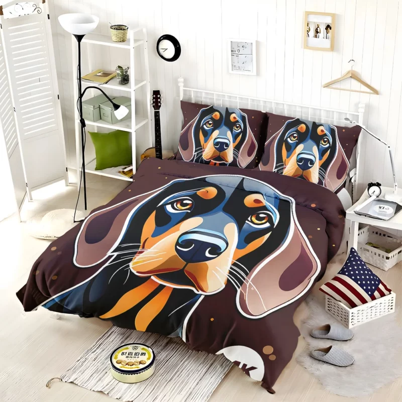 Adorable Black and Tan Coonhound Dog Charm Bedding Set