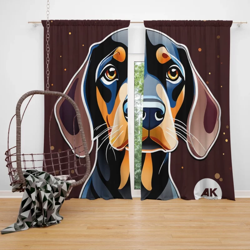 Adorable Black and Tan Coonhound Dog Charm Curtain