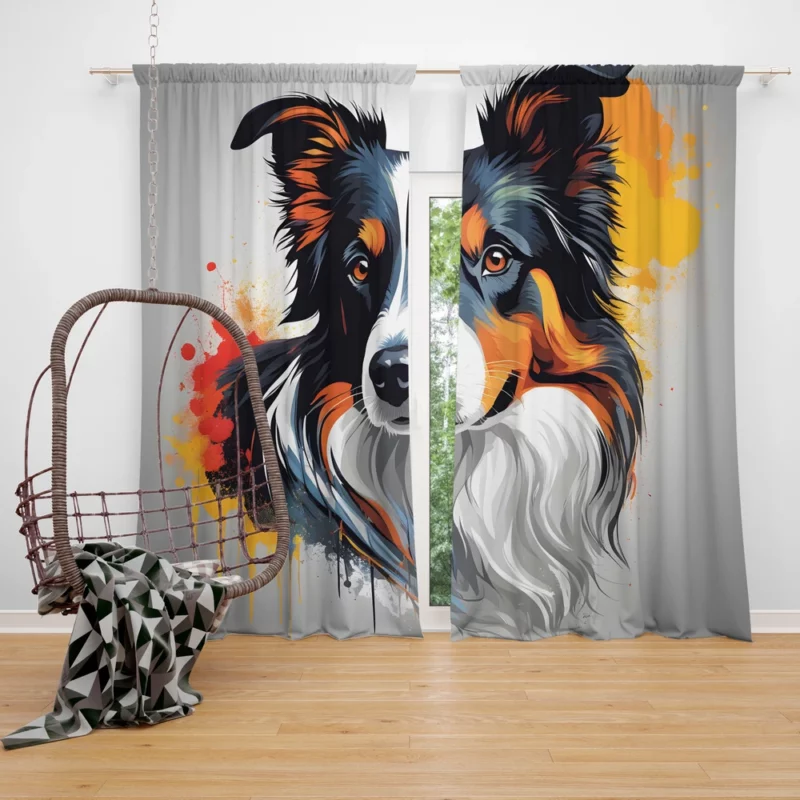 Adorable Border Collie Dog Charm Curtain