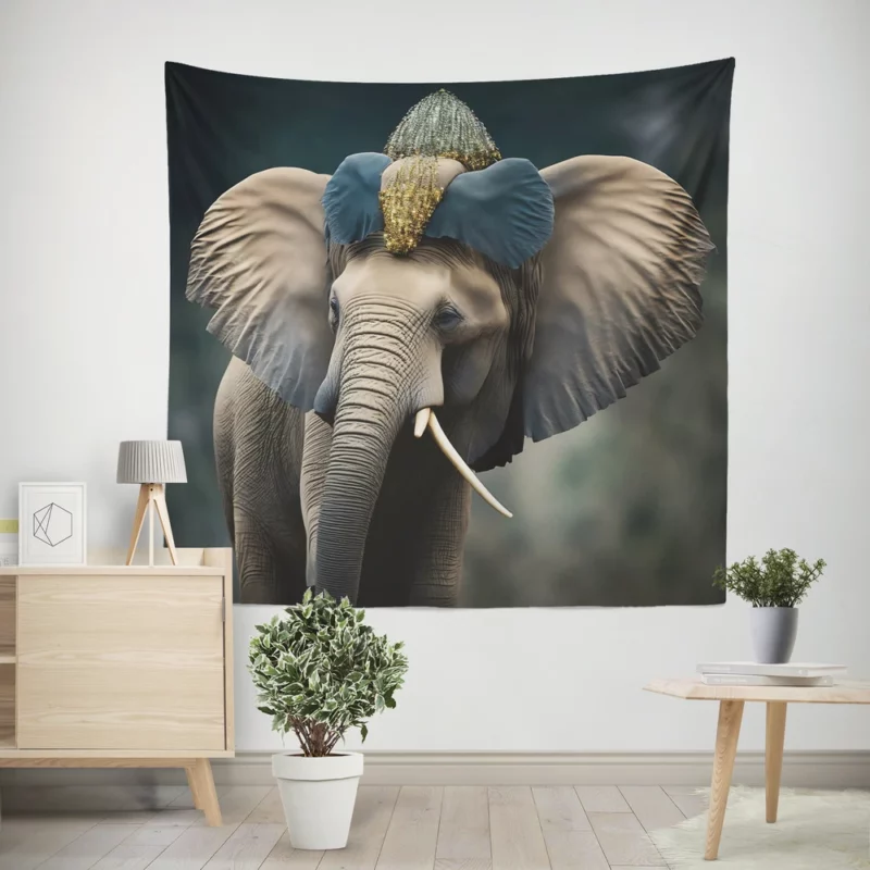 African Elephant Portrait Art Wall Tapestry