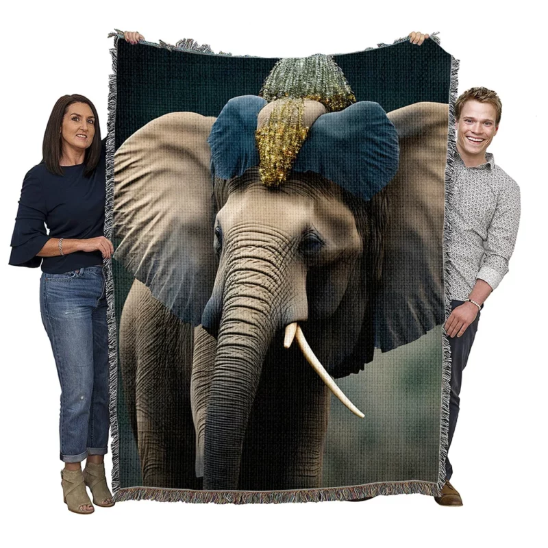 African Elephant Portrait Art Woven Blanket