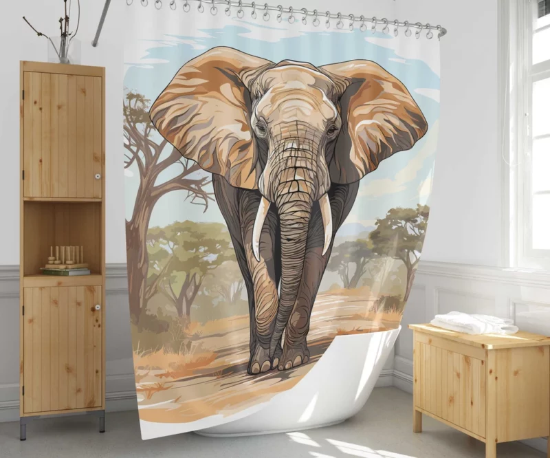 African Elephant Vector Art Shower Curtain 1