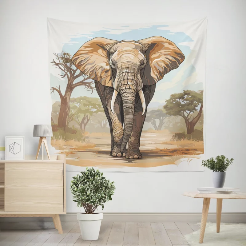 African Elephant Vector Art Wall Tapestry