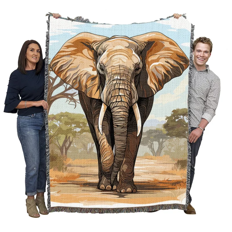 African Elephant Vector Art Woven Blanket