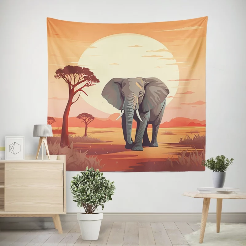 African Elephant in Savanna Wall Tapestry