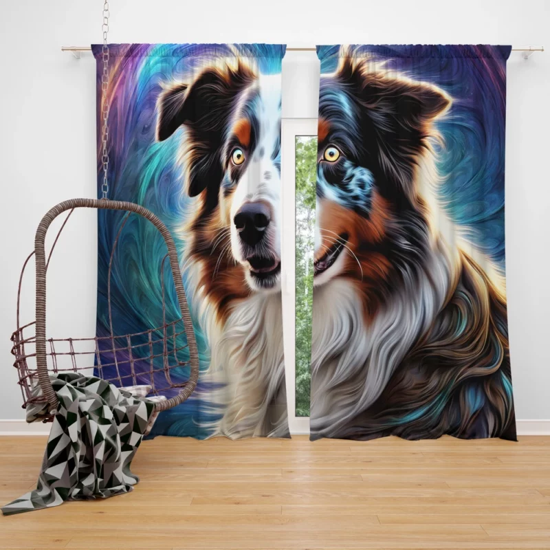 Alert Australian Shepherd Dog Canine Guardian Curtain