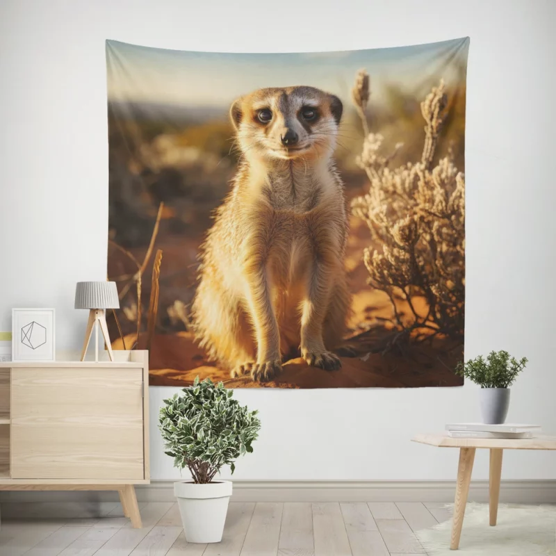 Alert Meerkat in the Grassland Wall Tapestry