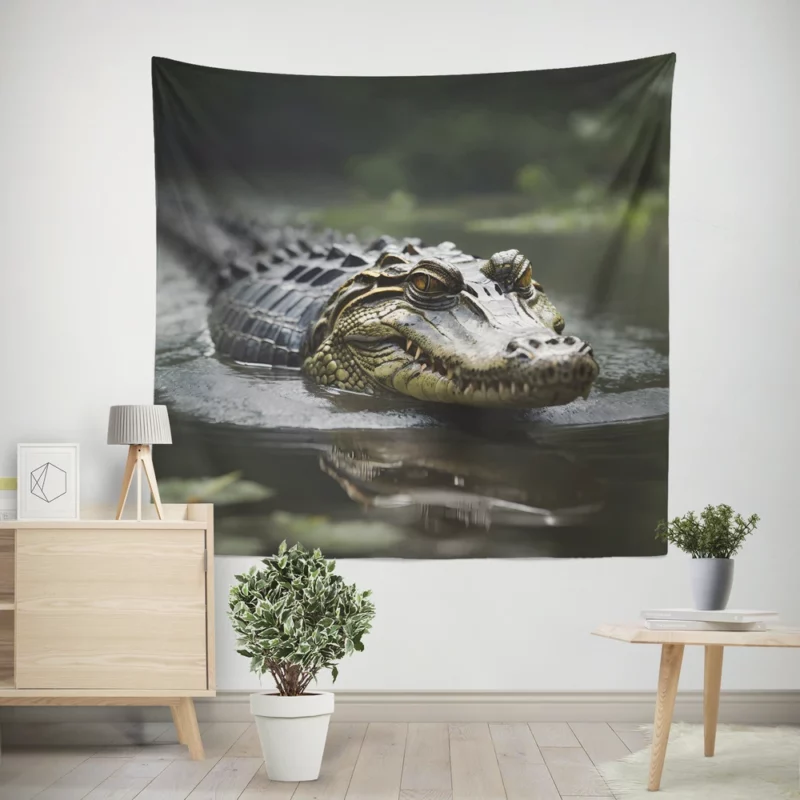 Alligator in Murky Water Wall Tapestry