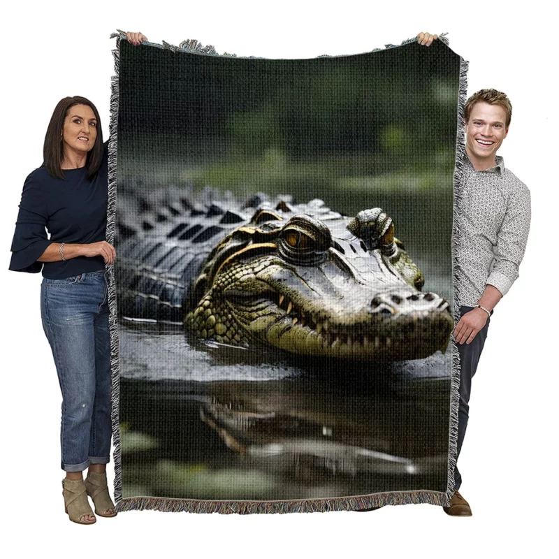 Alligator in Murky Water Woven Blanket