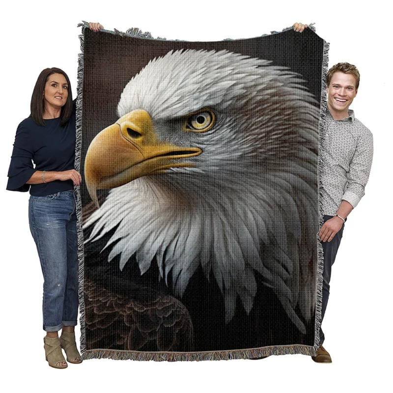 Angry Bald Eagle Artwork Woven Blanket