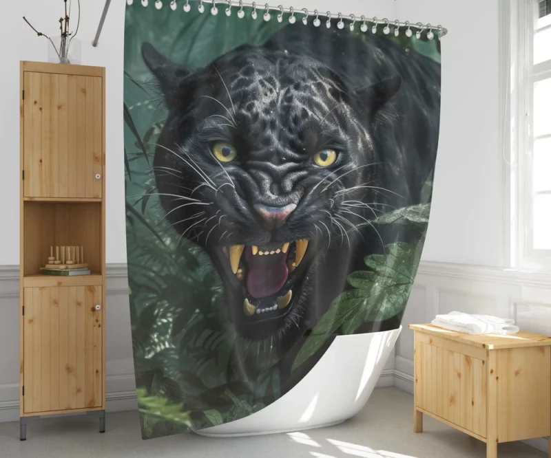 Angry Black Panther in Jungle Shower Curtain 1