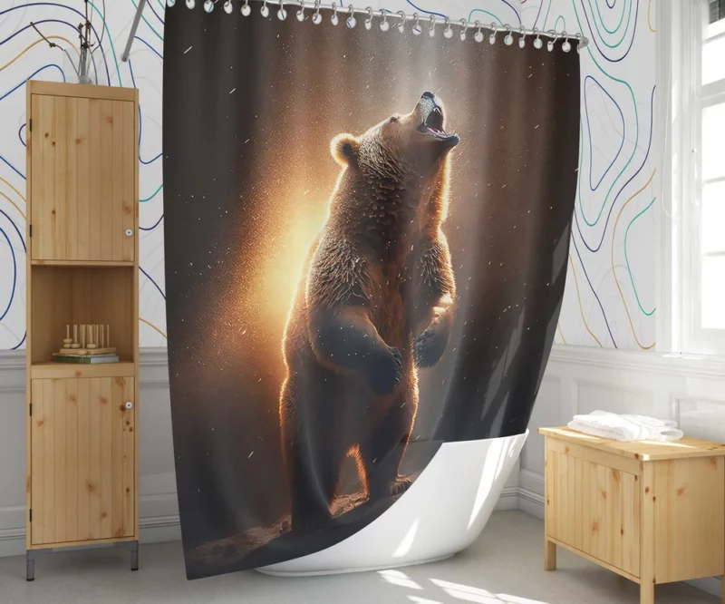 Angry Grizzly Bathed in Flickering Light Shower Curtain 1