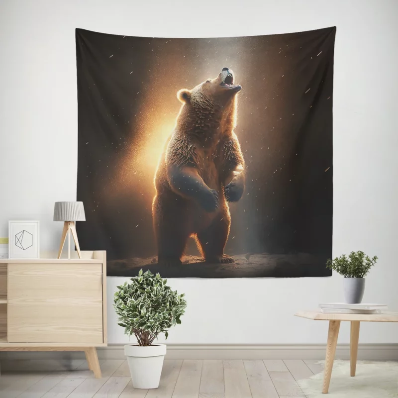 Angry Grizzly Bathed in Flickering Light Wall Tapestry