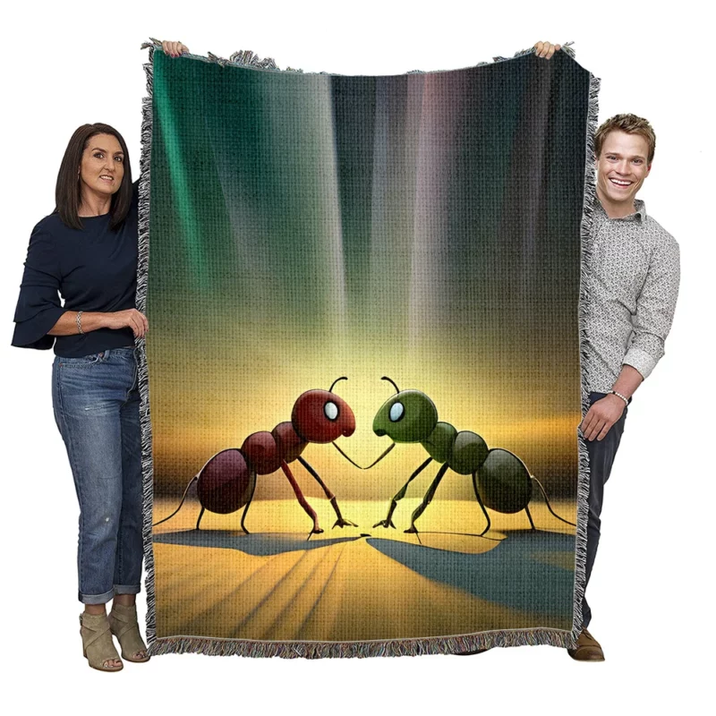 Ant Couple Facing Each Other Woven Blanket