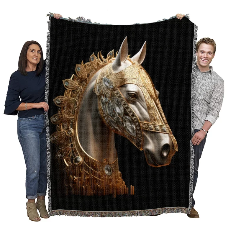 Arabic Calligraphy Horse Art Woven Blanket