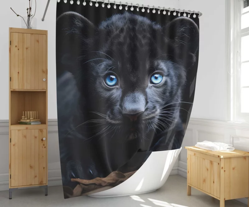 Baby Black Panther Cub Portrait Shower Curtain 1