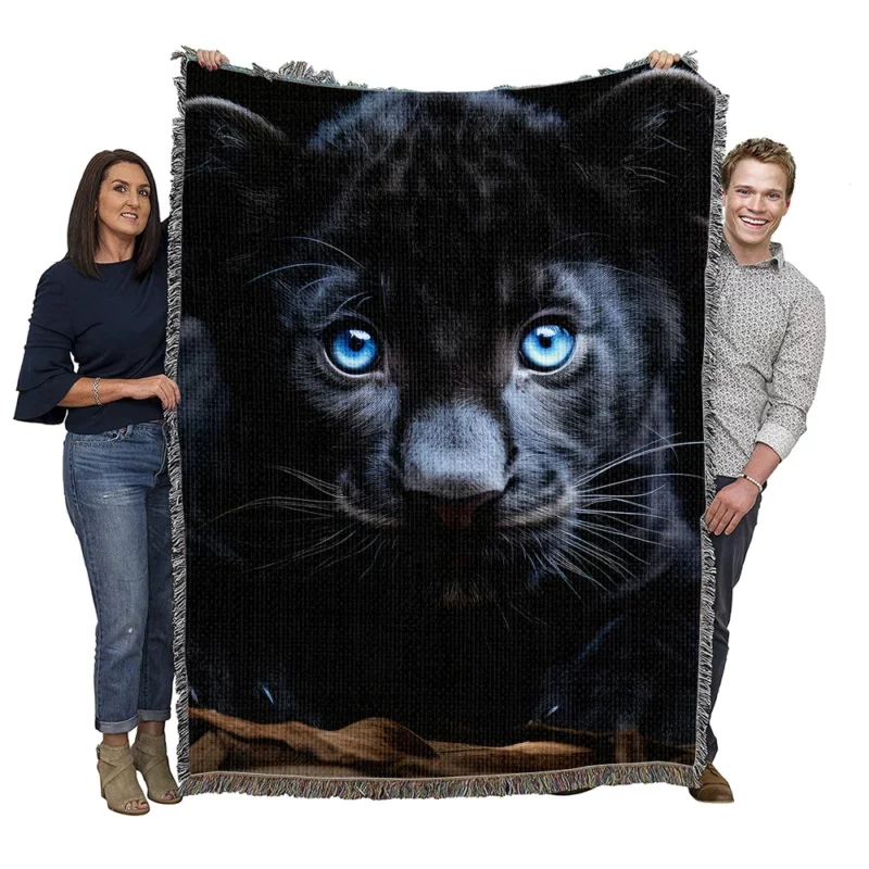 Baby Black Panther Cub Portrait Woven Blanket