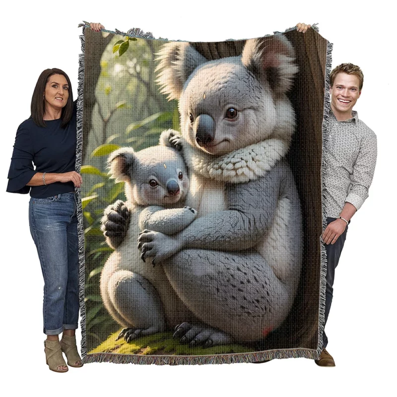 Baby Koala in Eucalyptus Tree Woven Blanket