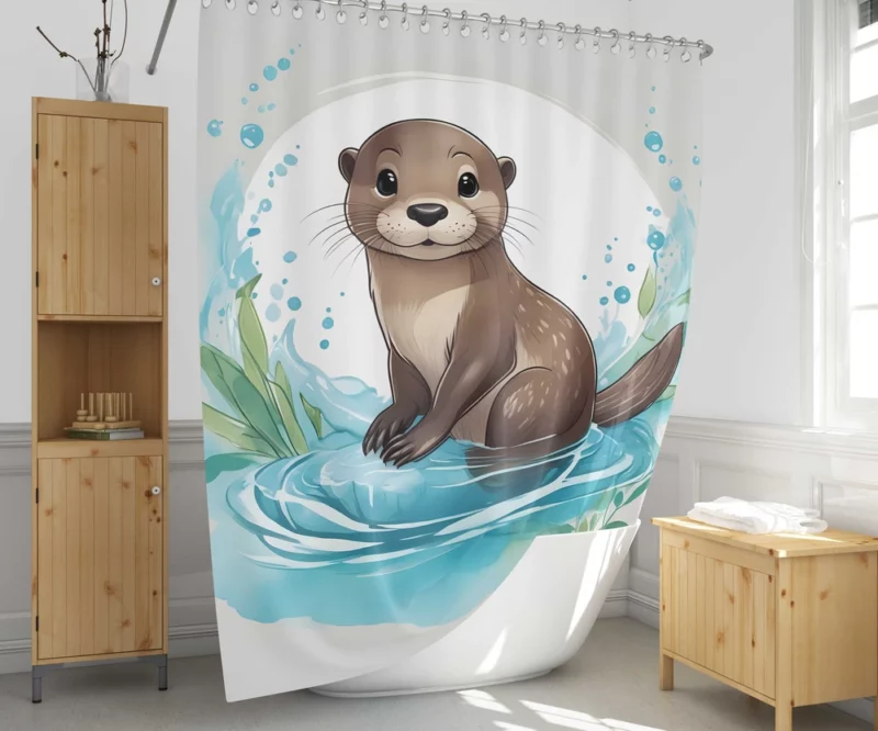 Baby Otter Animal Shower Curtain 1