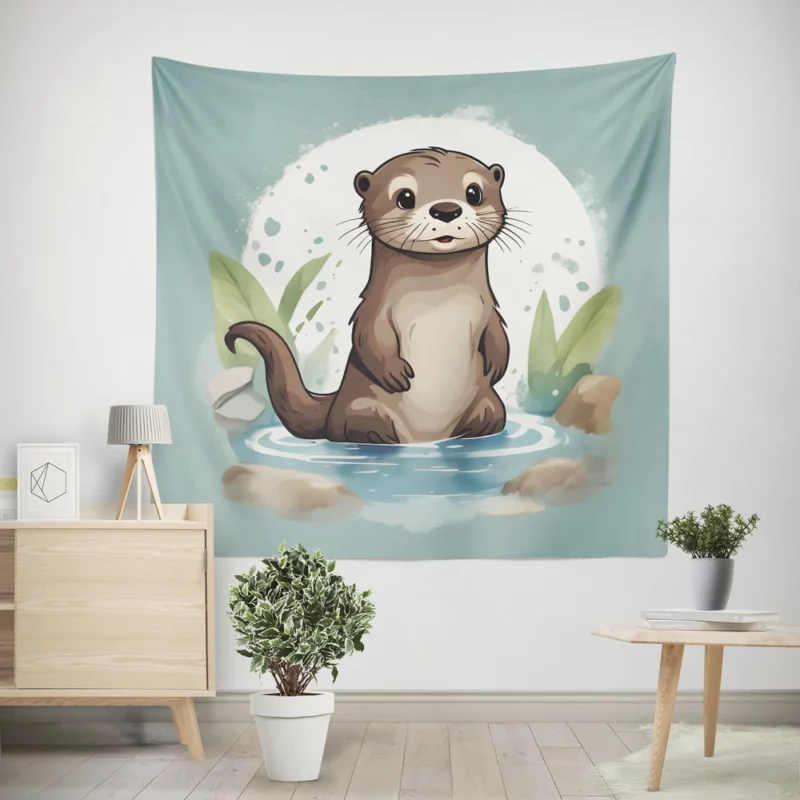 Baby Otter Design Wall Tapestry