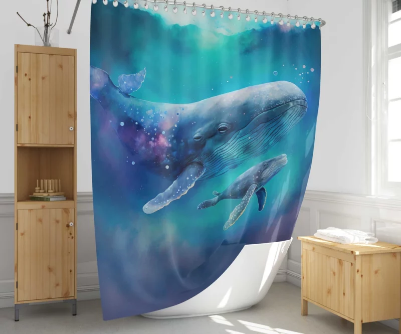 Baby Whale on Blue Background Shower Curtain 1