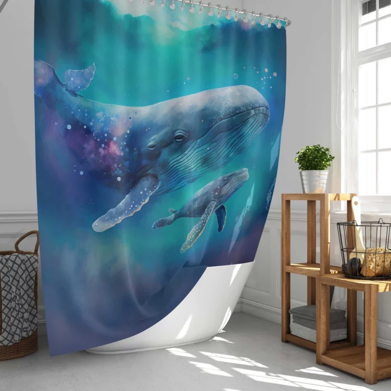 Baby Whale on Blue Background Shower Curtain