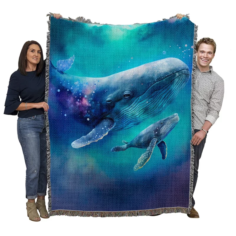 Baby Whale on Blue Background Woven Blanket