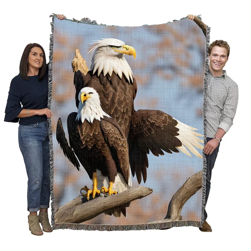 Bald Eagle Flying Vector Art Woven Blanket