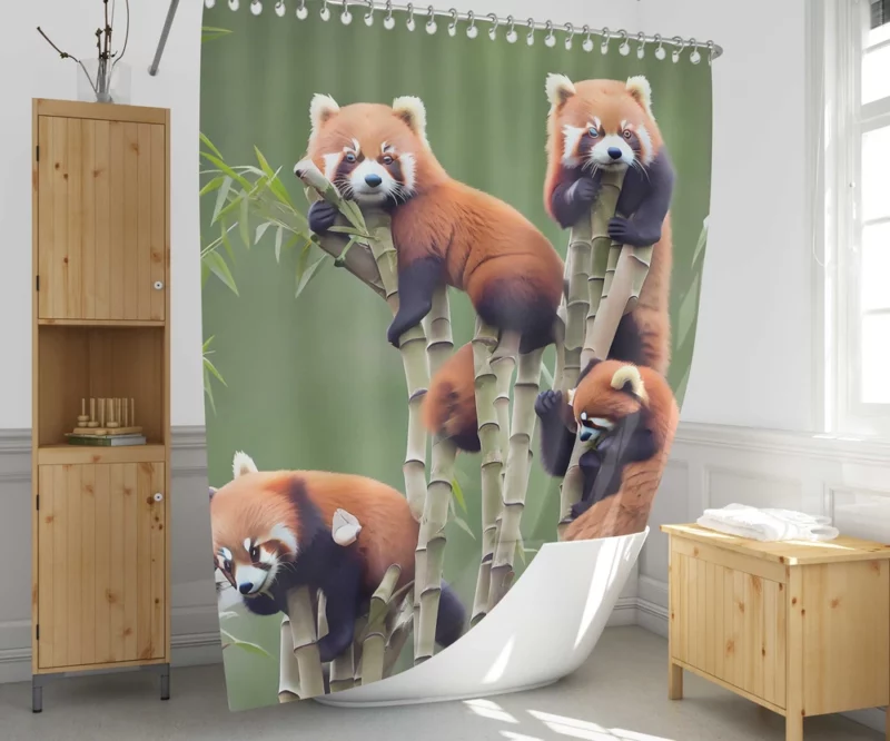 Bamboo Sharing Happy Red Panda Pair Shower Curtain 1
