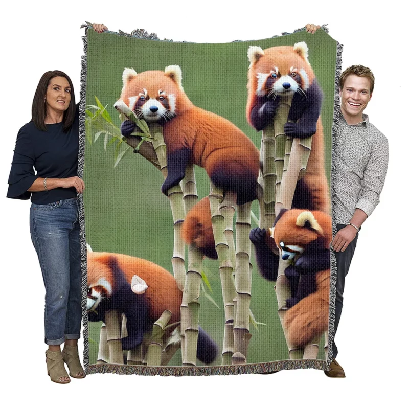 Bamboo Sharing Happy Red Panda Pair Woven Blanket