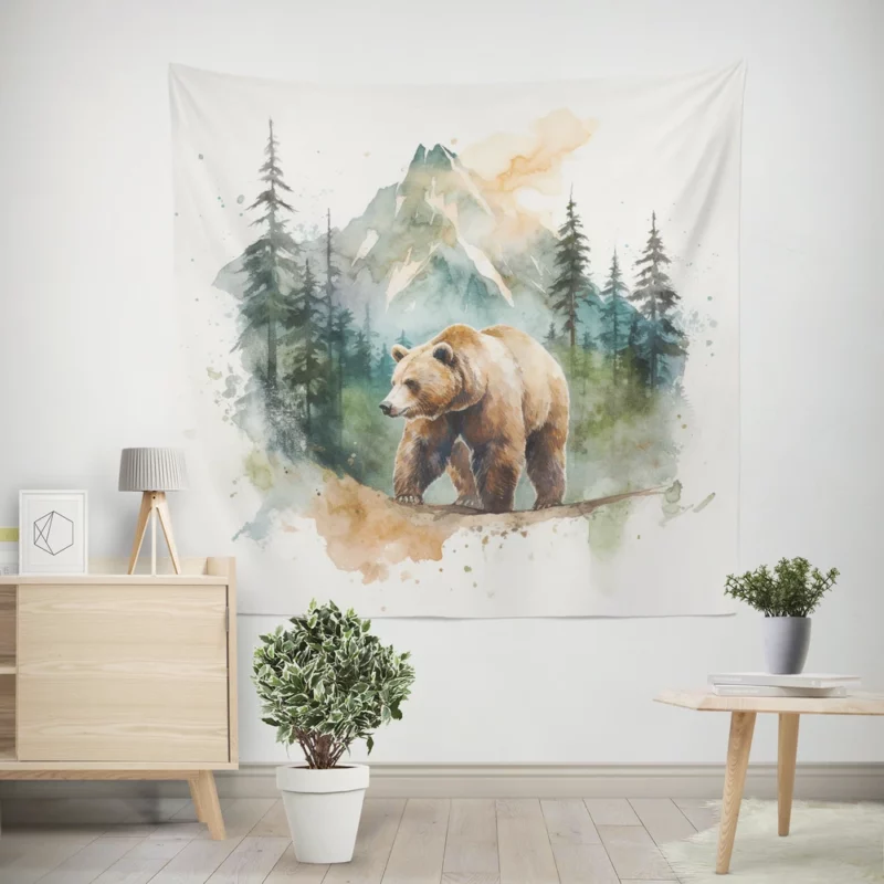 Bear Roaming the Woods Wall Tapestry