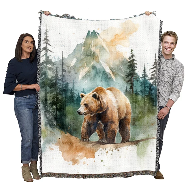 Bear Roaming the Woods Woven Blanket