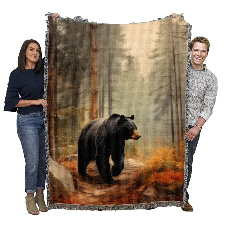 Bear in the Woods Artwork Woven Blanket