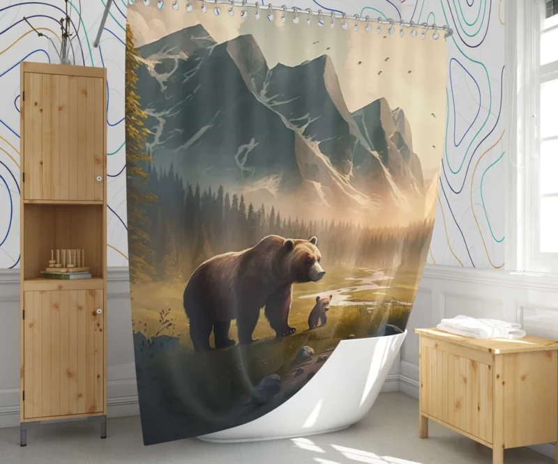 Bear on the Mountain Peak Shower Curtain 1