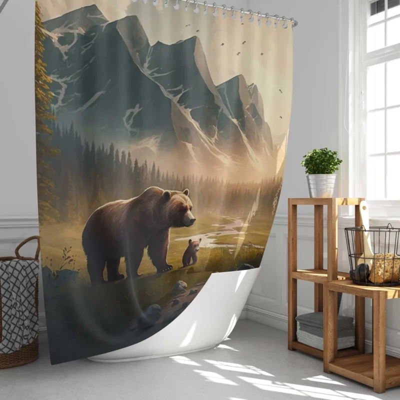 Bear on the Mountain Peak Shower Curtain