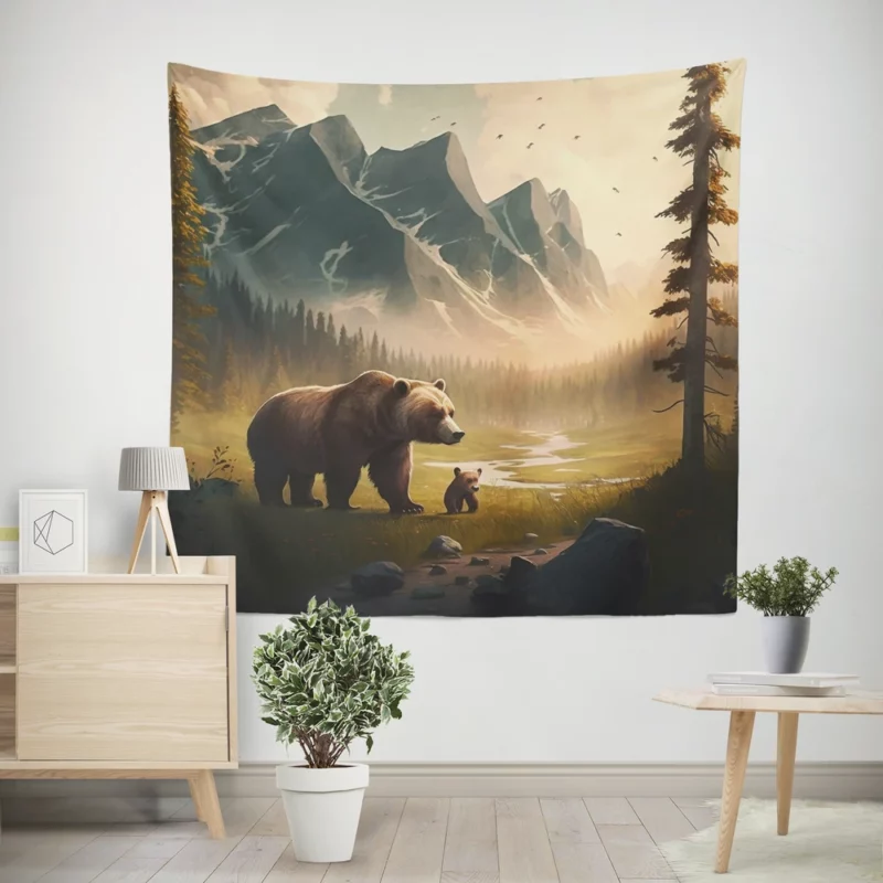 Bear on the Mountain Peak Wall Tapestry