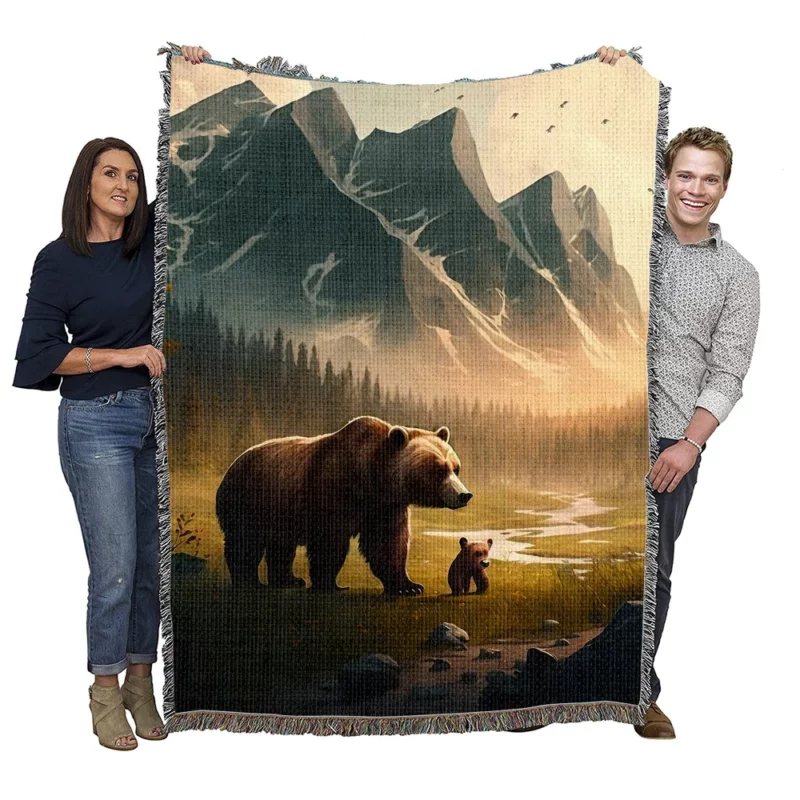 Bear on the Mountain Peak Woven Blanket
