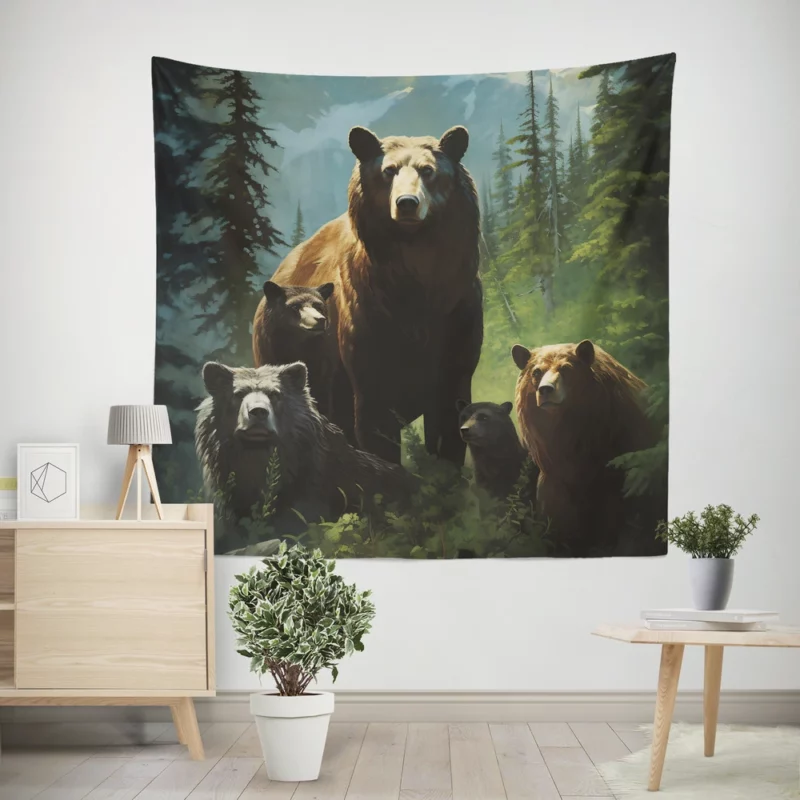 Bears Ambling Through Mountain Woods Wall Tapestry