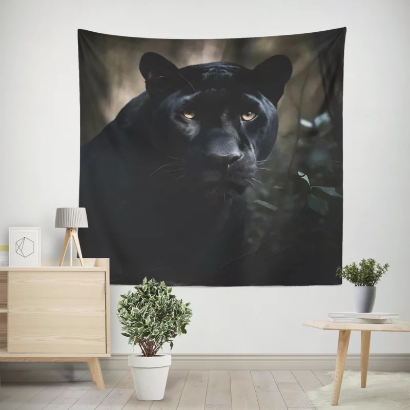 Beautiful Black Panther in Forest Wall Tapestry