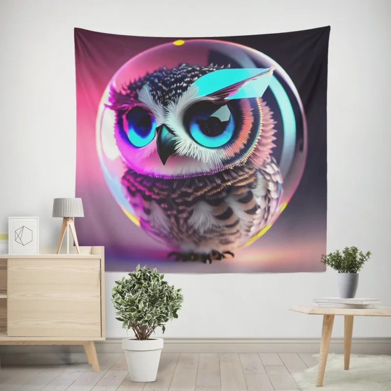 Beautiful Owl Bubble Art Wall Tapestry