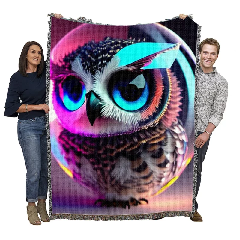 Beautiful Owl Bubble Art Woven Blanket