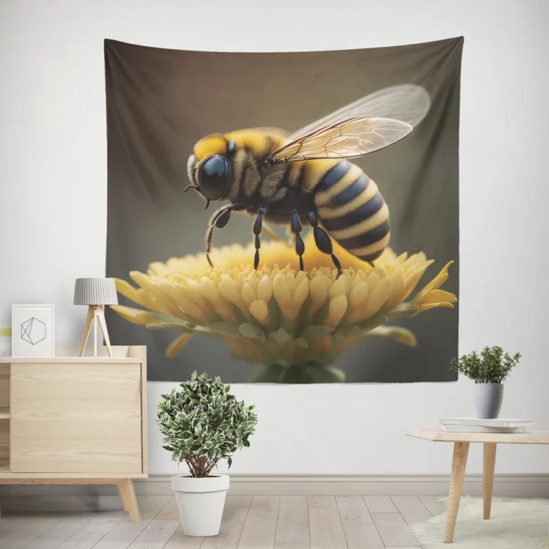 Bee on Dark Background Wall Tapestry