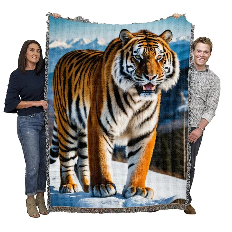 Bengal Tiger Running Through Forest Woven Blanket