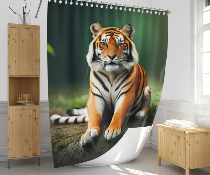 Bengal Tiger Sitting on Rock Shower Curtain 1