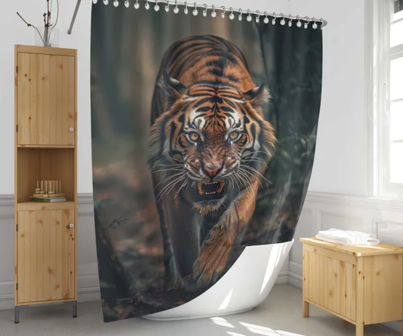 Bengal Tiger Walking Through Woods Shower Curtain 1