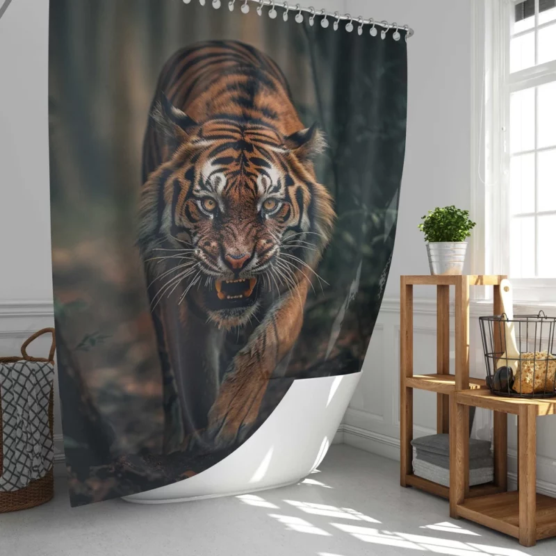 Bengal Tiger Walking Through Woods Shower Curtain